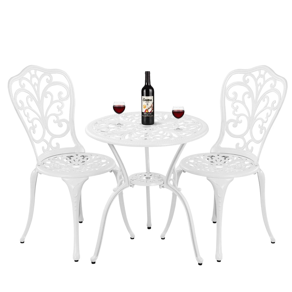 White Bistro Table and Chairs Set of 2 with Umbrella Hole E8352