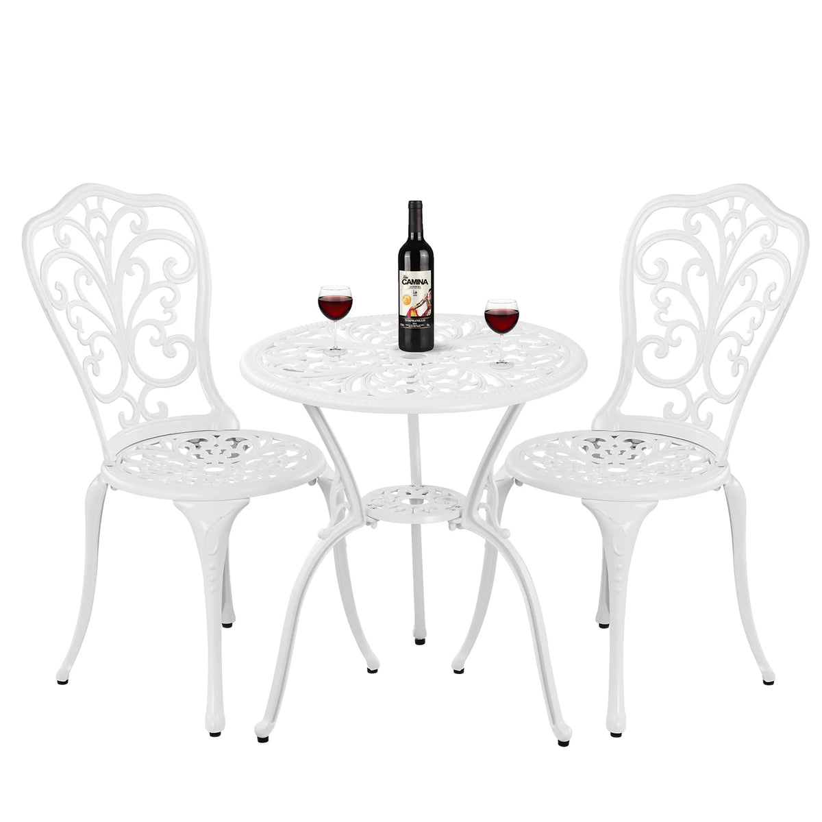 White Bistro Table and Chairs Set of 2 with Umbrella Hole E8352