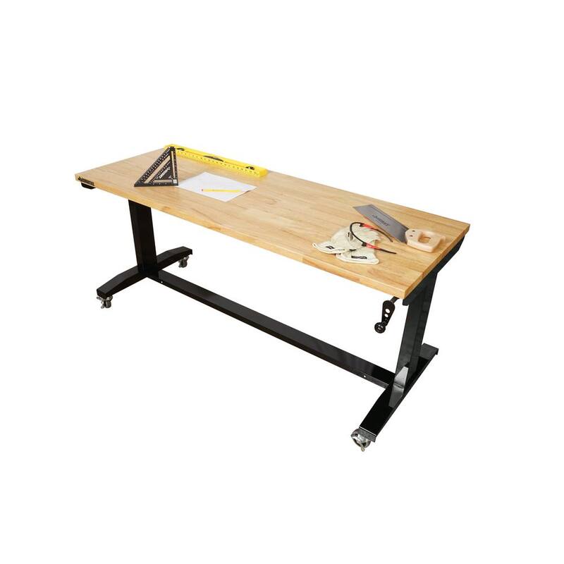 Adjustable Height Solid Wood Top Workbench Table in Black R982