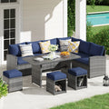 7 Piece Patio Furniture Set with Dining Table and Ottomans C4095