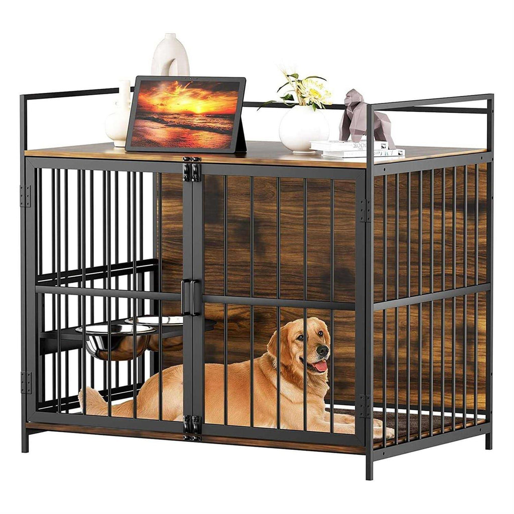 Large Dog Crate with 2 Stainless Steel Bowls P207060
