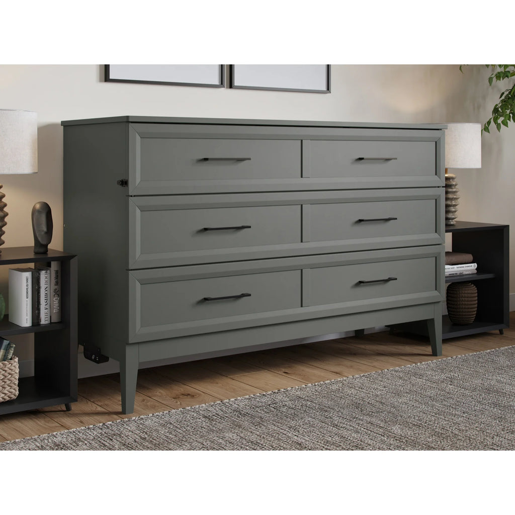 Queen Murphy Bed Chest with Mattress in Gray E596622