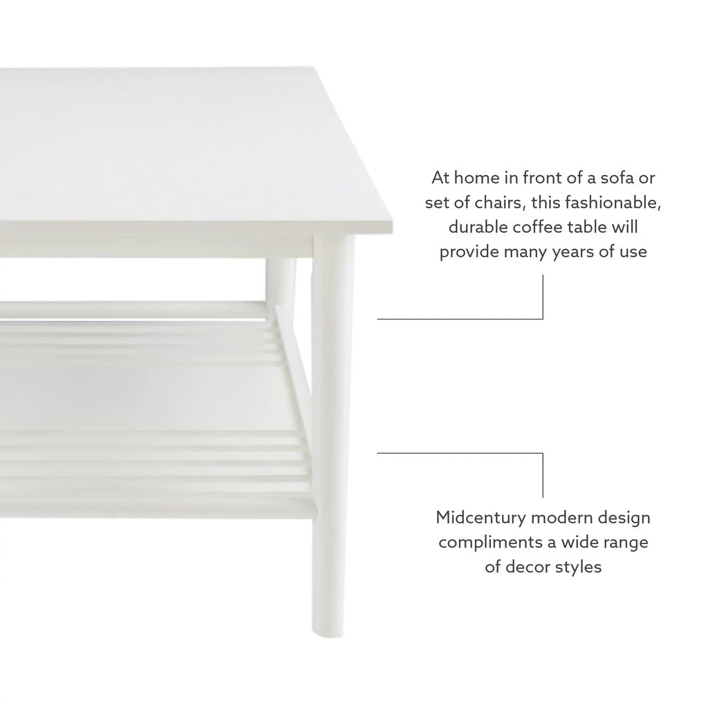 White Mid-Century Coffee Table with Shelf K196157