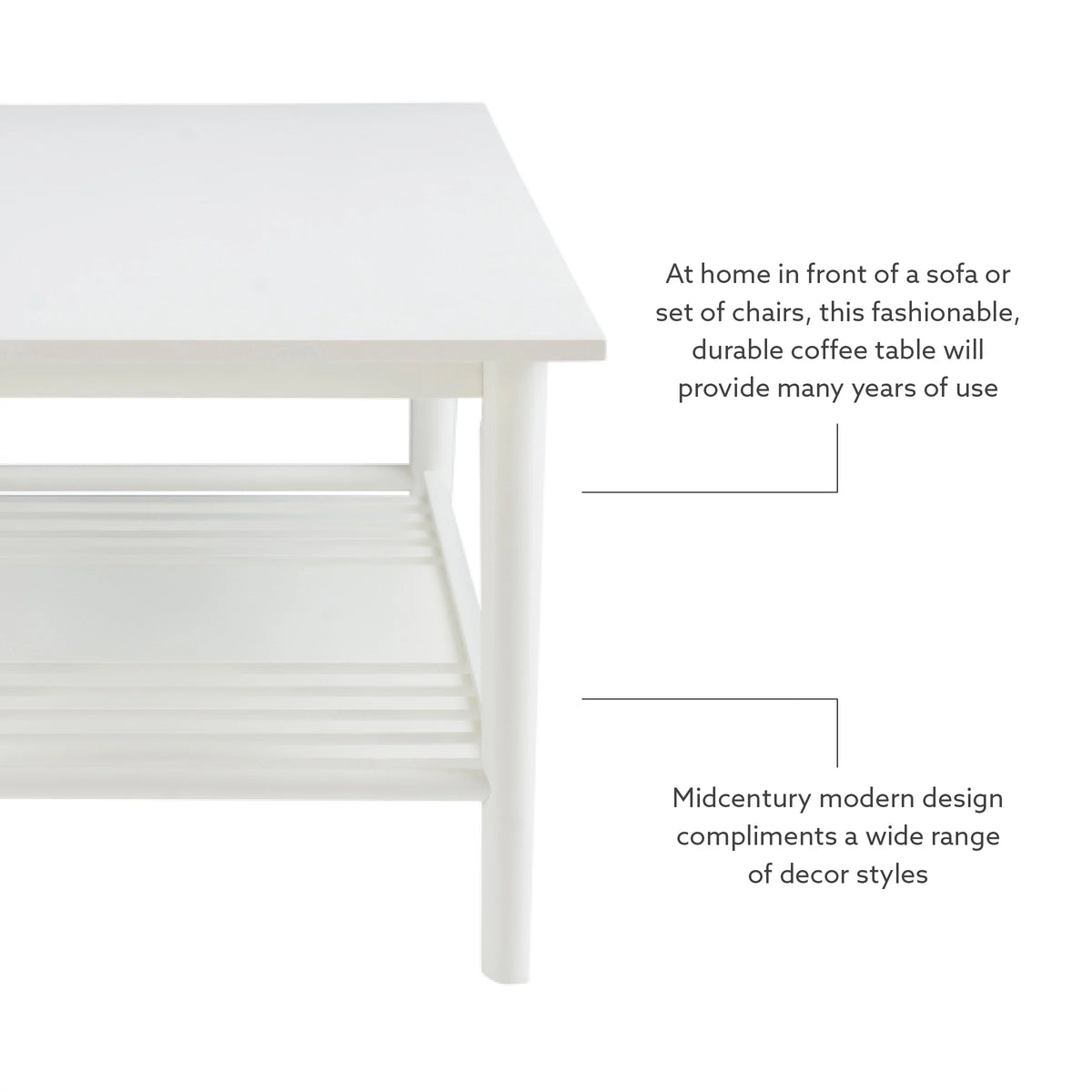 White Mid-Century Coffee Table with Shelf K196157
