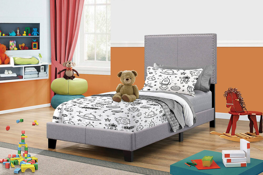 Twin Upholstered Bed in Grey V135