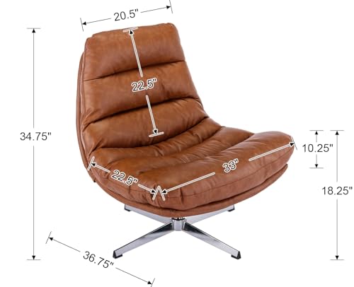 Brown PU Leather Oversized Swivel Accent Chair with Ottoman Z86008