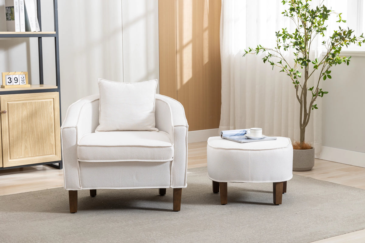 Beige Linen Upholstered Accent Chair with Ottoman L7246