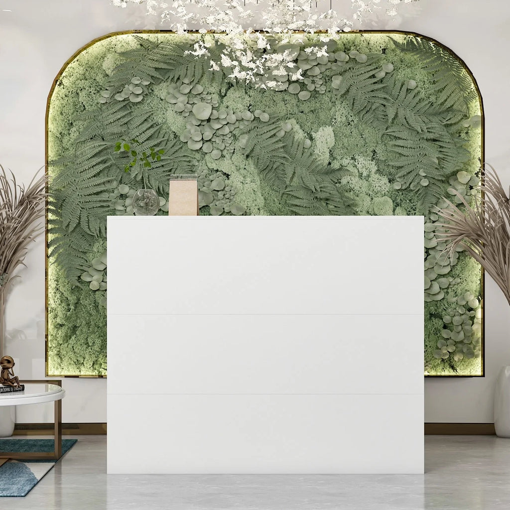 L-Shaped Reception Desk with Shelves and Drawers White E895714