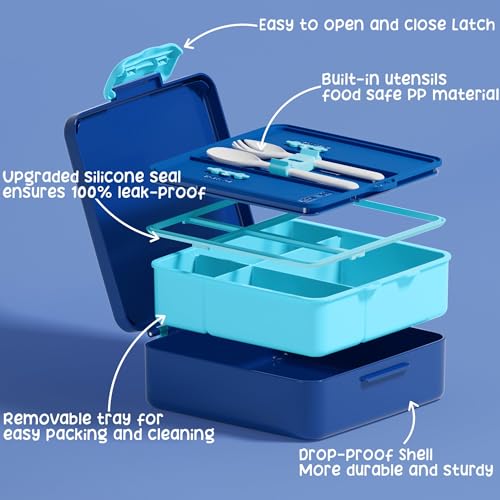 Kids Bento Snack Lunch Box with 4 Compartment, Insulated Lunch Bag, Stainless Steel Vacuum Thermos Food Jar, Ice Pack, Utensils Set G587858