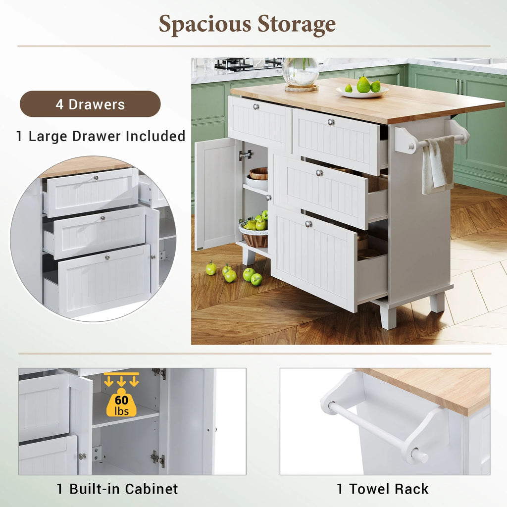 White Kitchen Island Set with 2 Seatings R287
