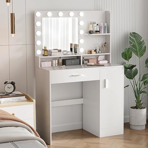 White Vanity Desk with Mirror & Lights S9706