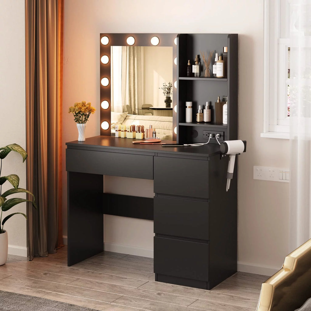 Black 4 Drawer Makeup Vanity Table M4228