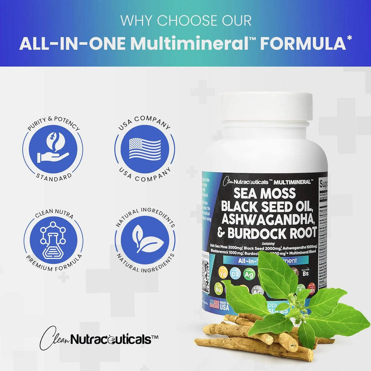 Sea Moss Black Seed Oil Ashwagandha Turmeric Bladderwrack Burdock Vitamin C D3 R7372