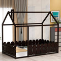 White Twin Size Wood Platform Bed with Trundle and Roof F665