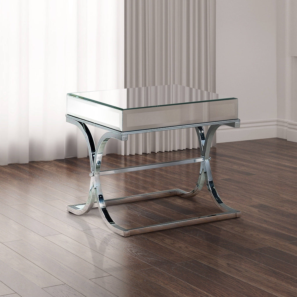 Contemporary Chrome Metal Square End Table D346