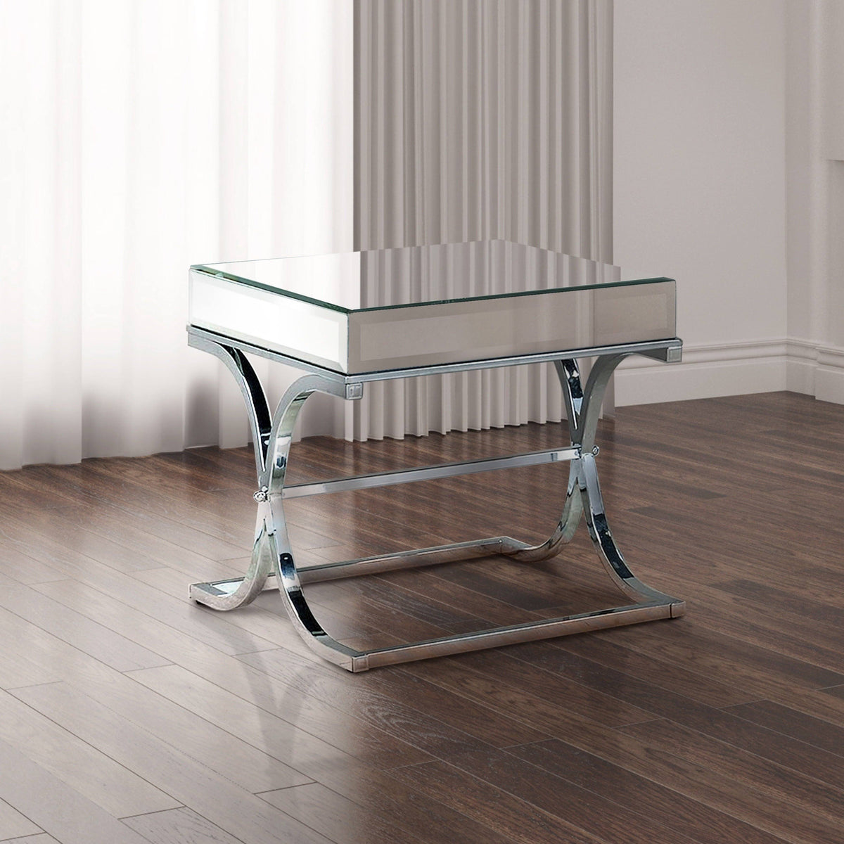 Contemporary Chrome Metal Square End Table D346