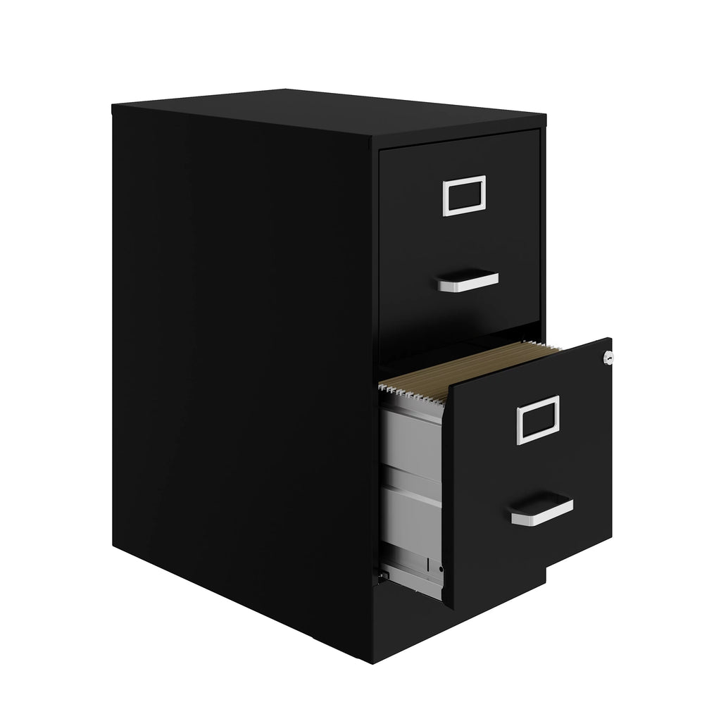 22" Deep 2 Drawer Metal File Cabinet, Black Q64455
