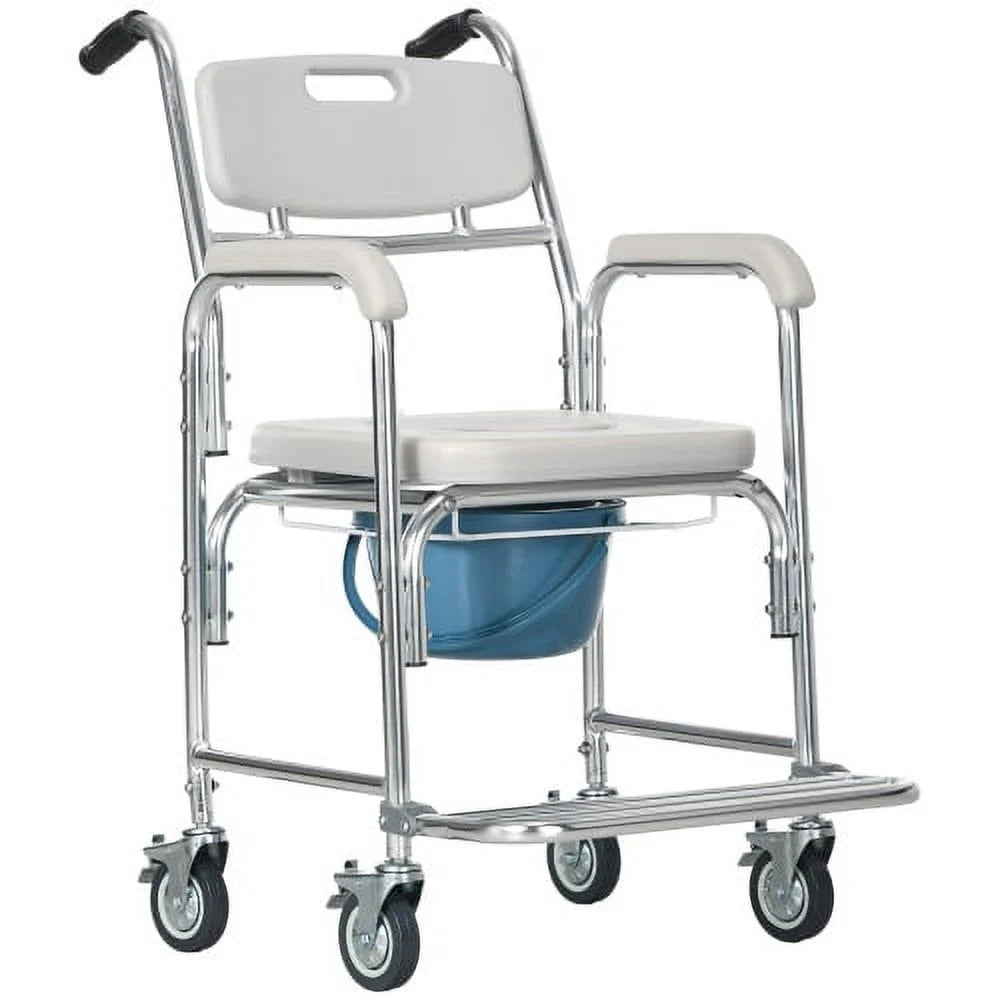 3-in-1 Shower Commode Wheelchair 330 lbs. Weight Capacity Gray H441