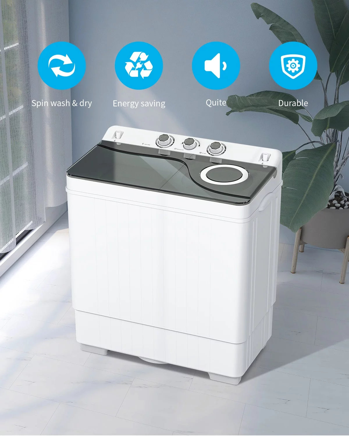 Portable 26lbs Twin Tub Compact Semi-automatic Washing Machine F3008