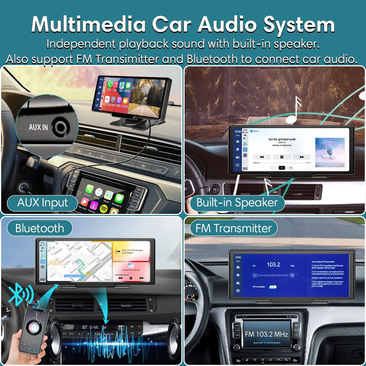 9.3 Portable Car Stereo with 2.5K Dash Cam and Backup Camera U100131