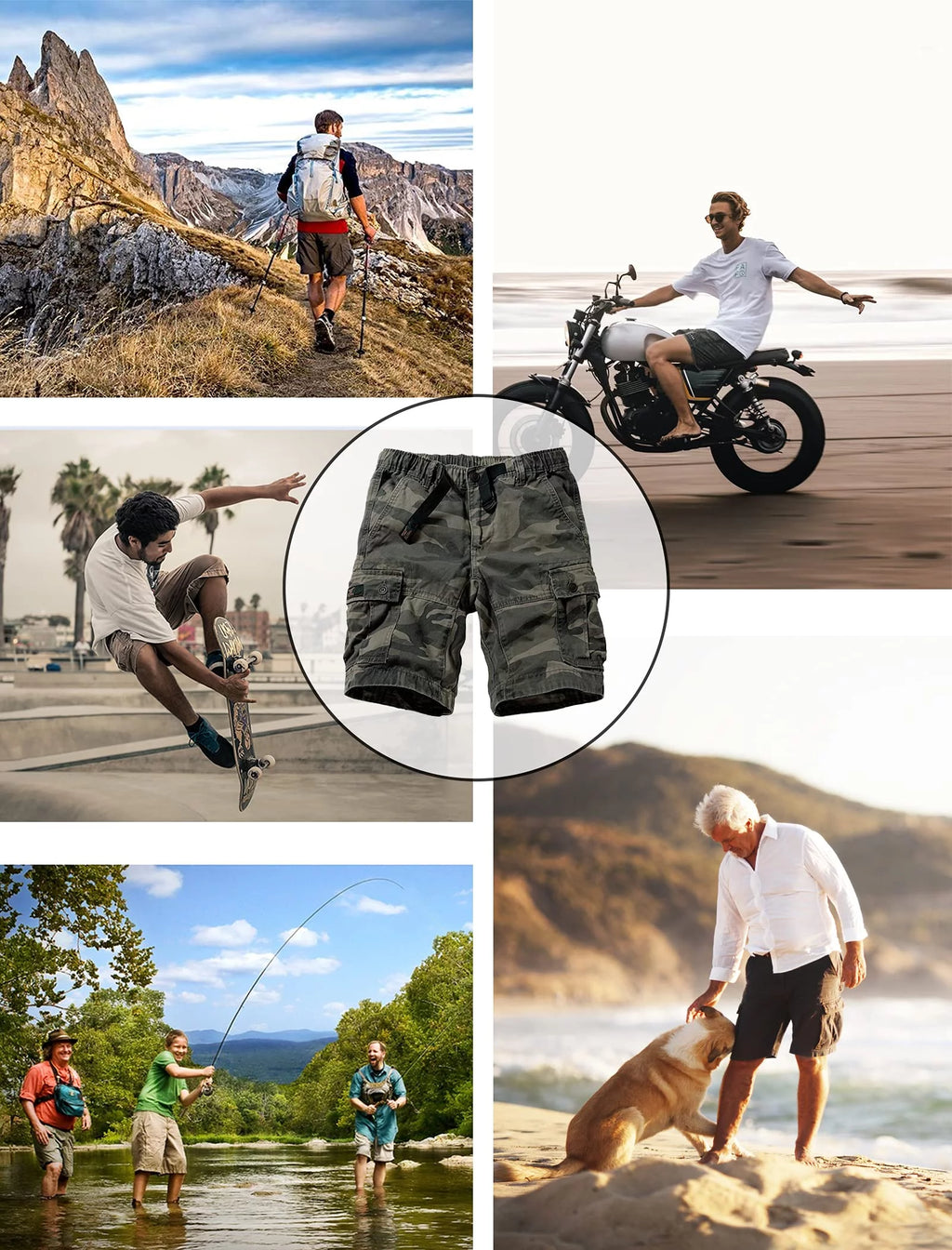 Camo Cargo Shorts with 6 Pockets Elastic Waist Khaki Camo 30 K930