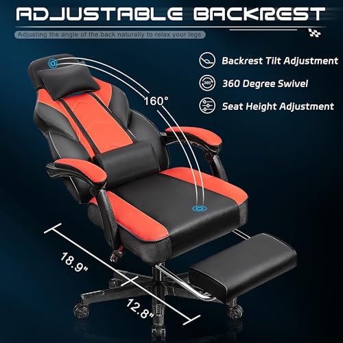 Gaming Chair with Footrest and Massage Lumbar Support T428995