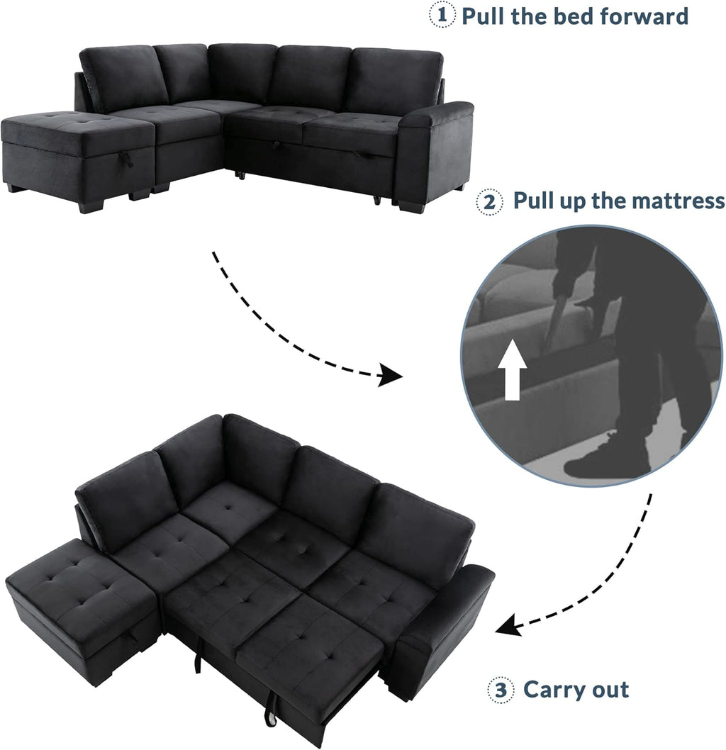 Reversible Sleeper Sectional Sofa with Storage Ottoman C7276