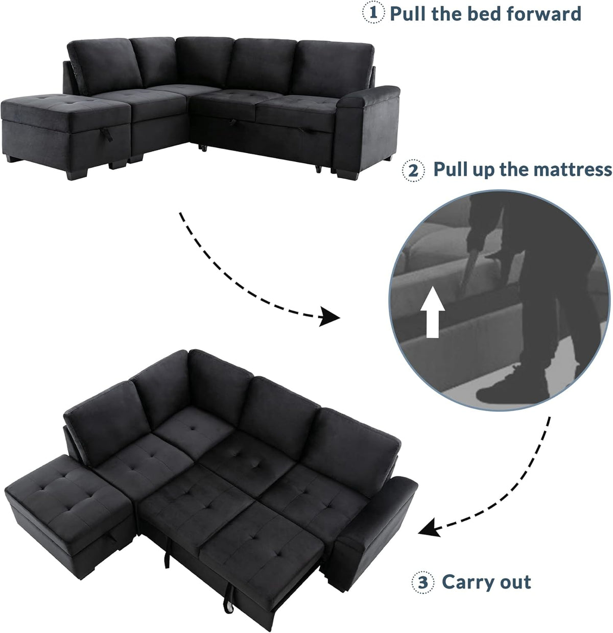 Reversible Sleeper Sectional Sofa with Storage Ottoman C7276