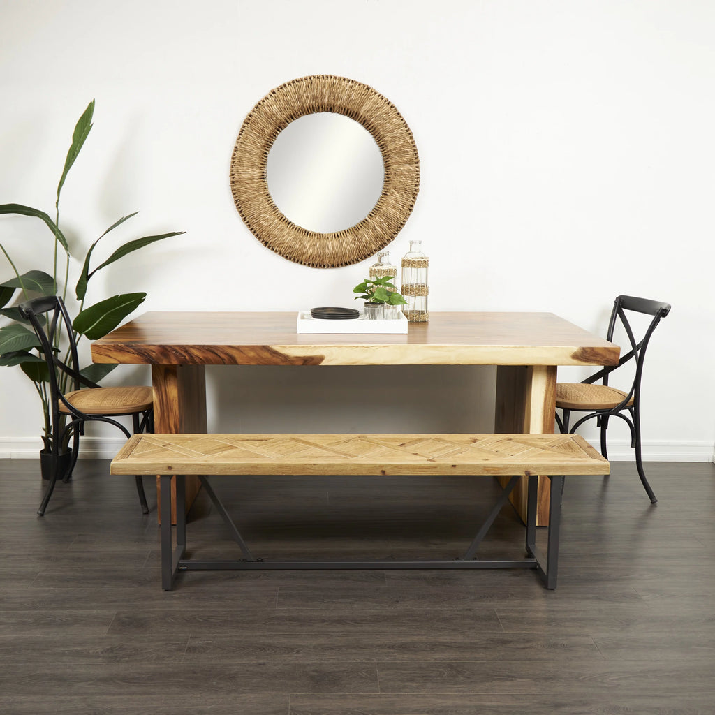 Brown Wood Dining Table with Block Style Base W2198