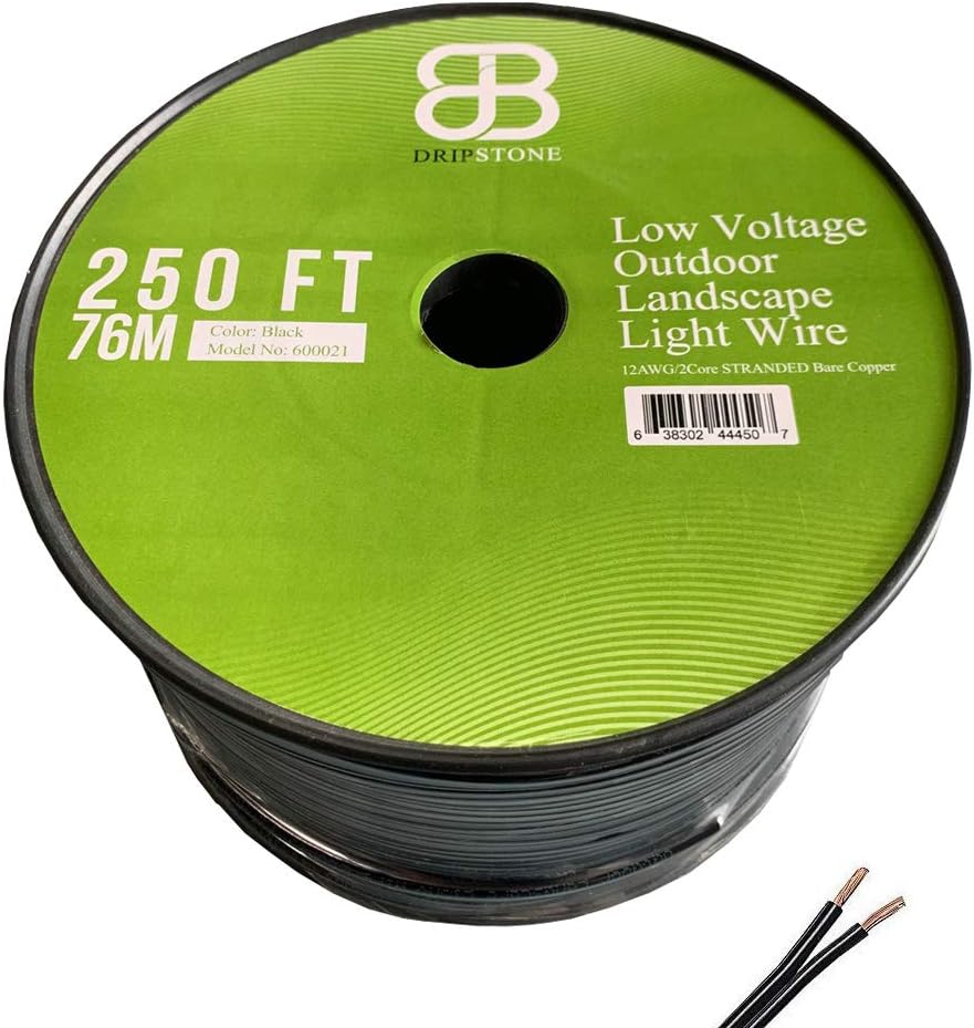 12AWG 2Core Outdoor Light Parallel Flat-Twin Bare Copper Wire 250ft Black F718
