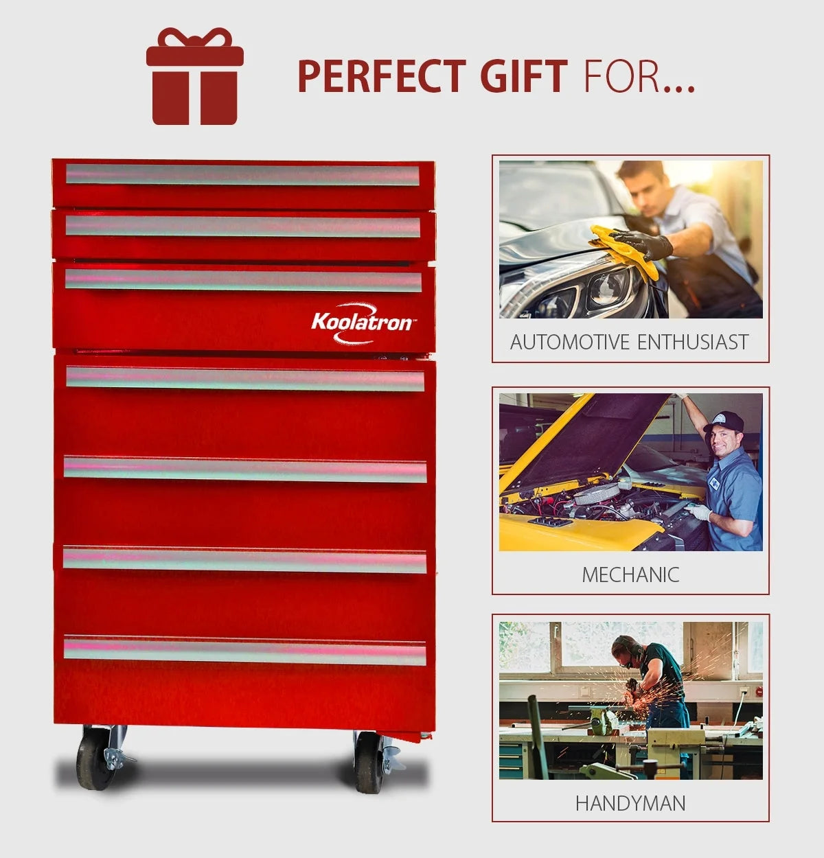 Red Compact Fridge with Built-in Tool Storage K91997