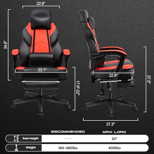 Gaming Chair with Footrest and Massage Lumbar Support T428995