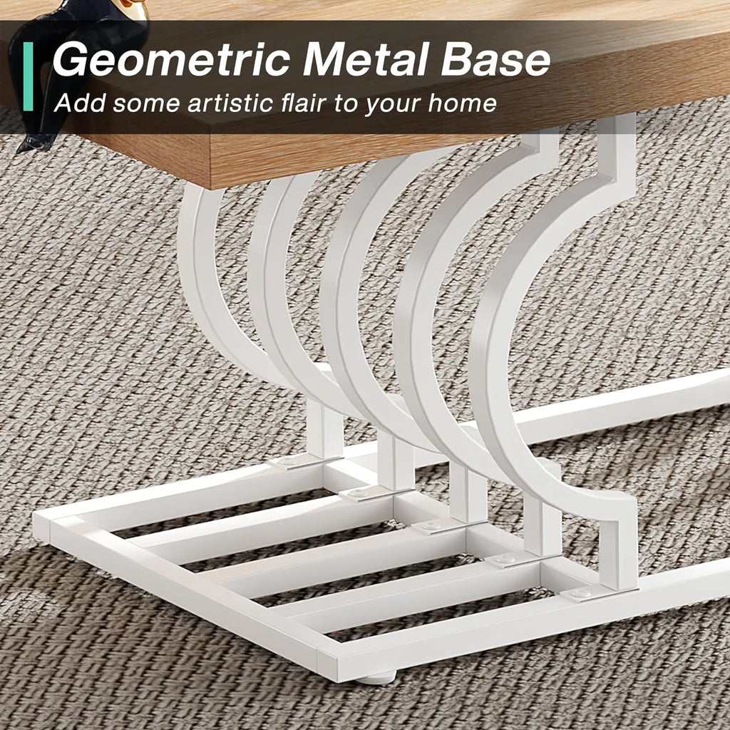 47 Inch Rustic Coffee Table with Geometric Frame E957