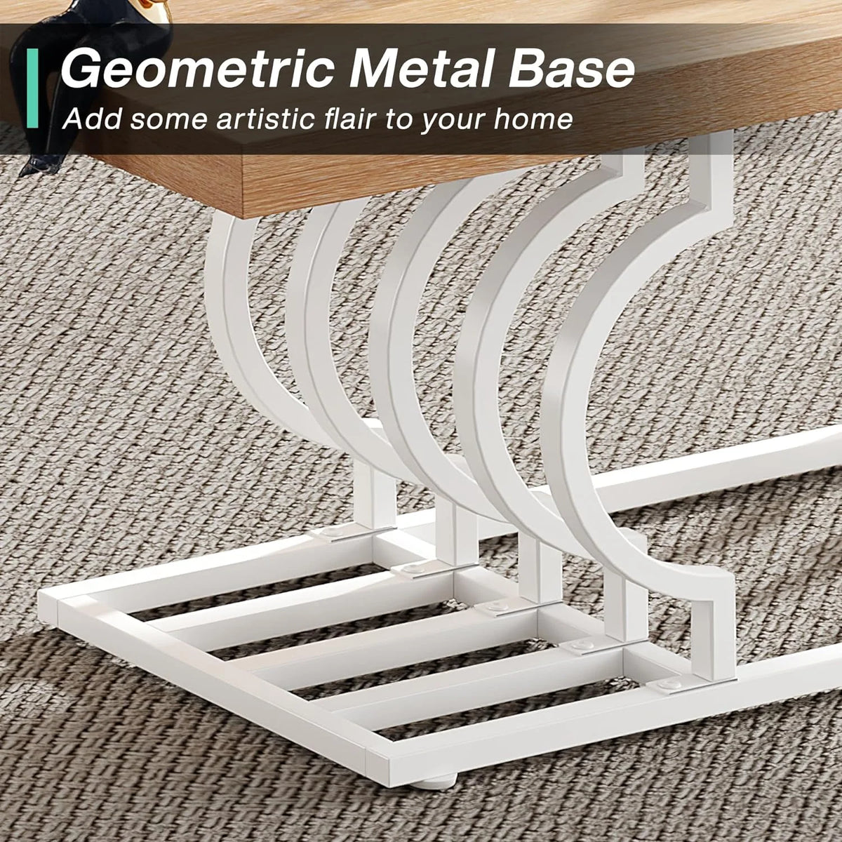 47 Inch Rustic Coffee Table with Geometric Frame E957
