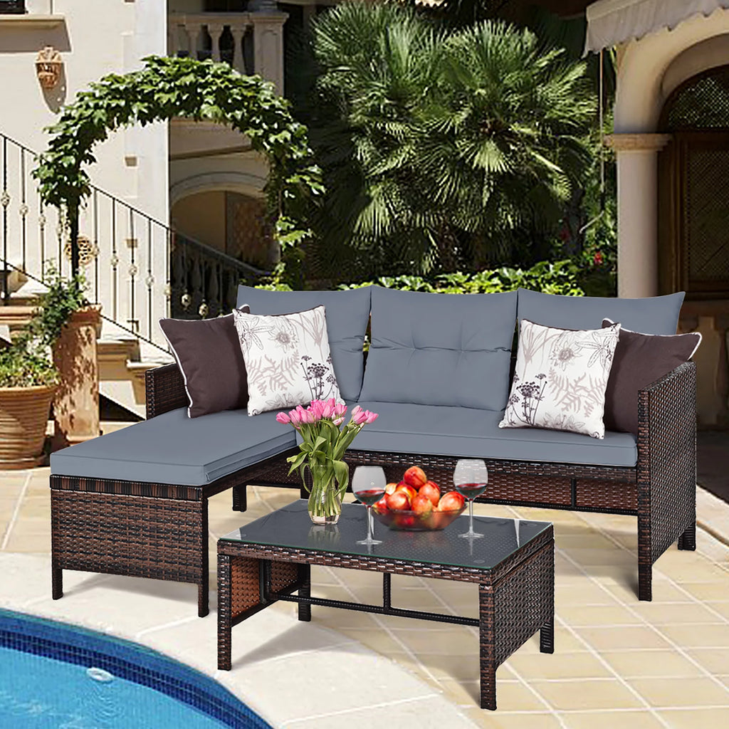 3 Pc Wicker Rattan Patio Sofa Set B73481