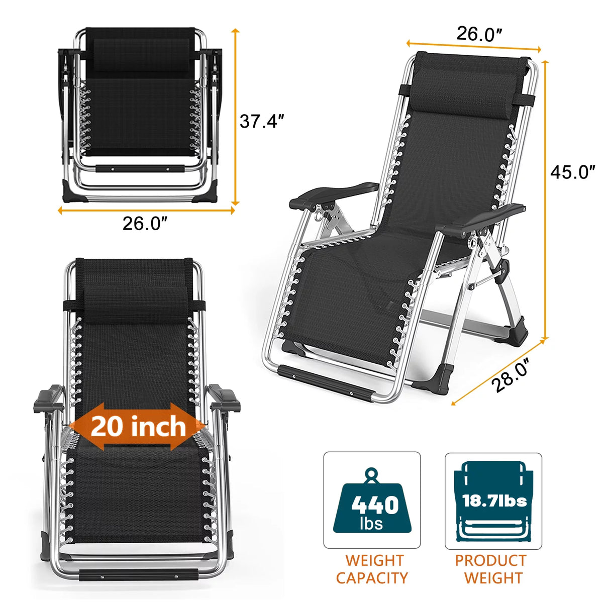 Zero Gravity Folding Lounge Chair with Cushion, Cup Holder, Pillow A181
