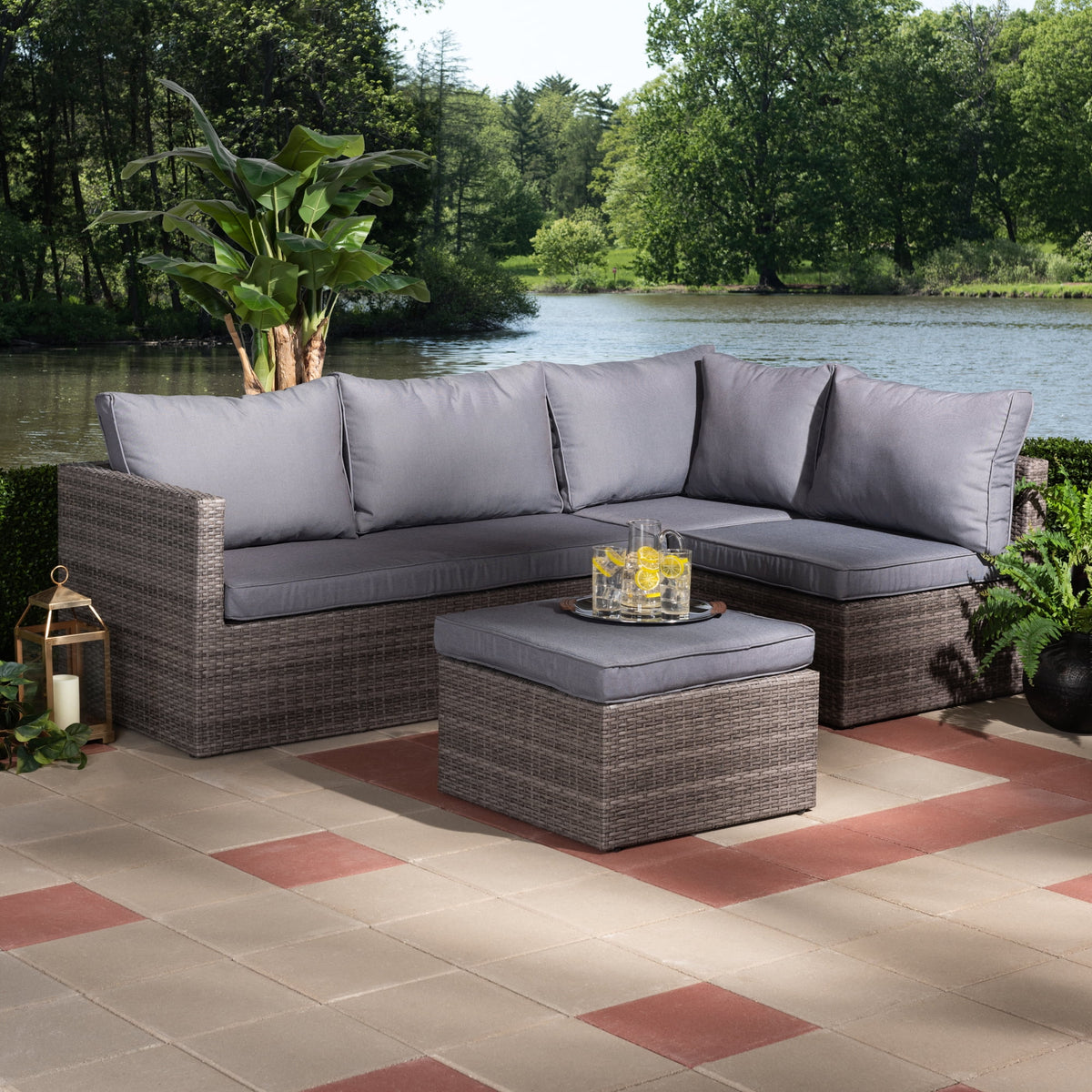 Grey Polyester 4-Piece Woven Rattan Patio Set P997