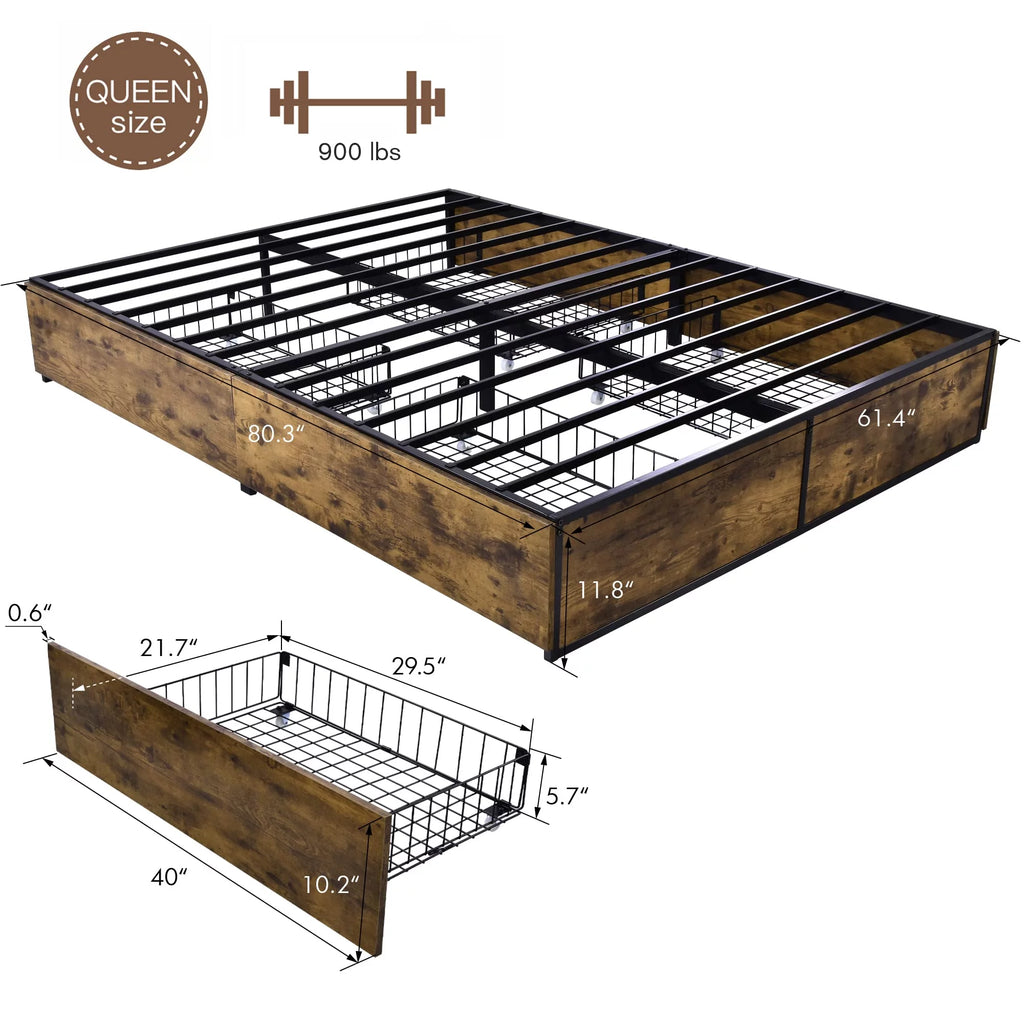 Queen Platform Bed with 4 XL Drawers J588