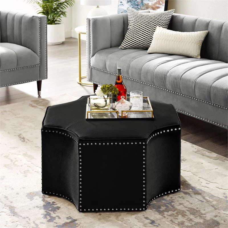Black Velvet Upholstered Cocktail Ottoman B407