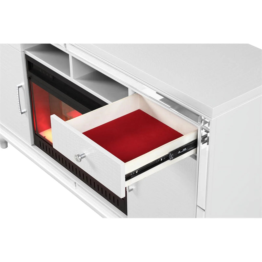 Solid Wood TV Stand With Electric Fireplace in White T62158