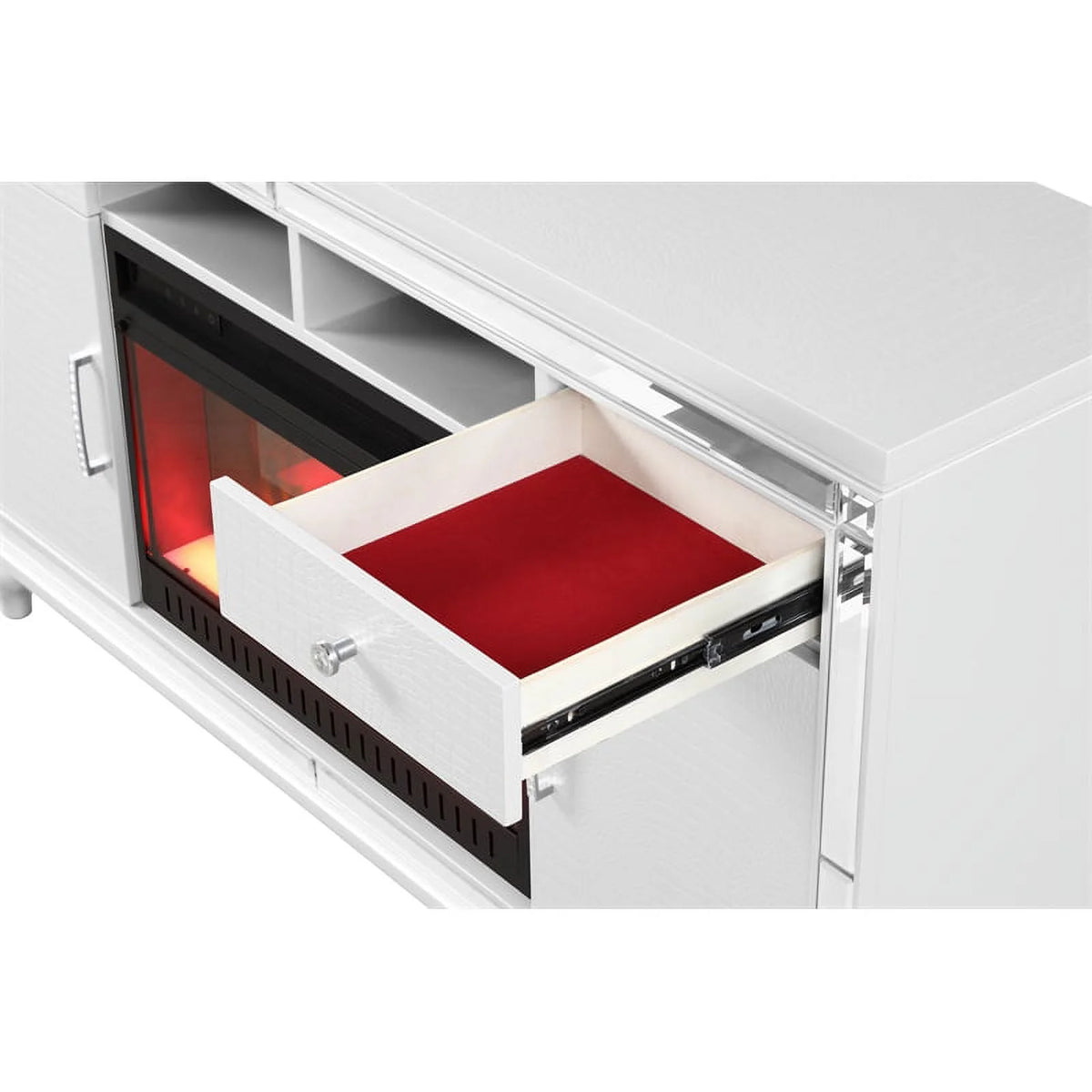 Solid Wood TV Stand With Electric Fireplace in White T62158