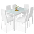 7-Piece Kitchen Dining Table Set with Glass Tabletop 6 Faux Leather Chairs V252963