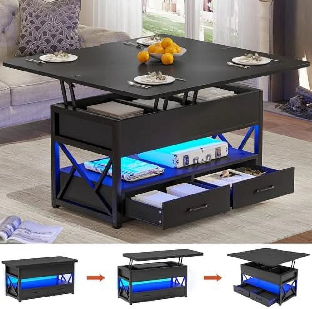 40" Lift Top Coffee Table with 2 Drawers & LED Light B429403