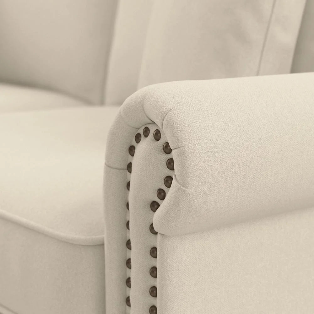 Cream Herringbone L Shaped Sectional Couch L327