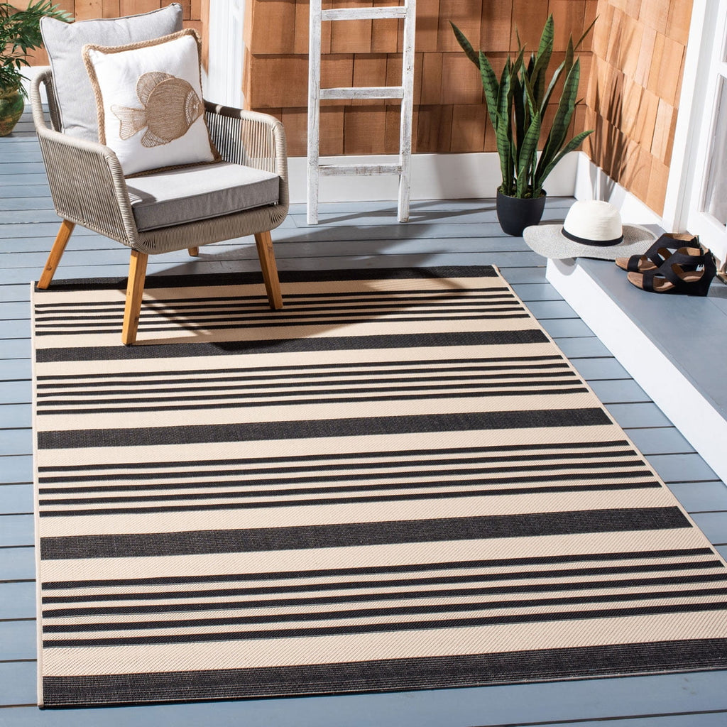 Black/Bone Striped Square Indoor/Outdoor Area Rug C41580
