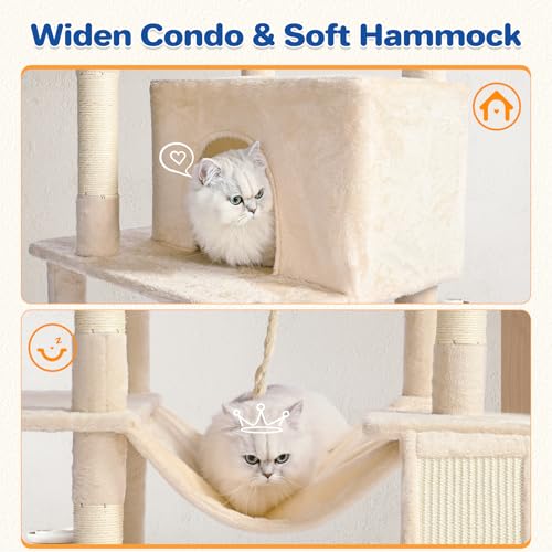63in Multi-Level Cat Tree Tower with Sisal Scratching Posts, Condo, Hammock, Dangling Ball and Extended Platform, Dark Grey C928992