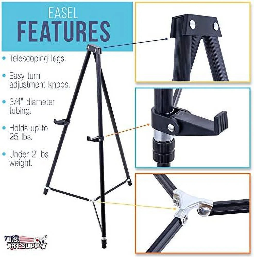 Black Aluminum Adjustable Tripod Display Easel Y49288