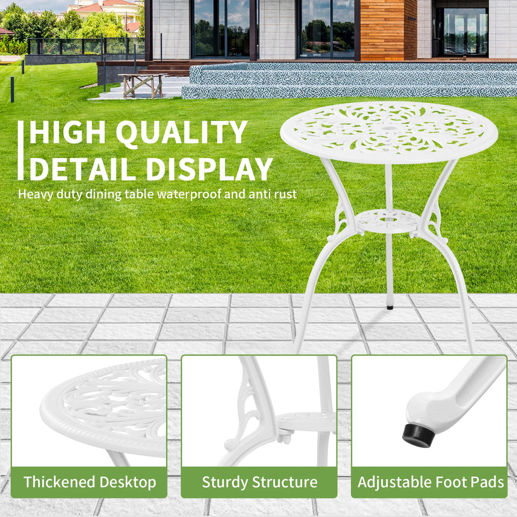 White Bistro Table and Chairs Set of 2 with Umbrella Hole E8352