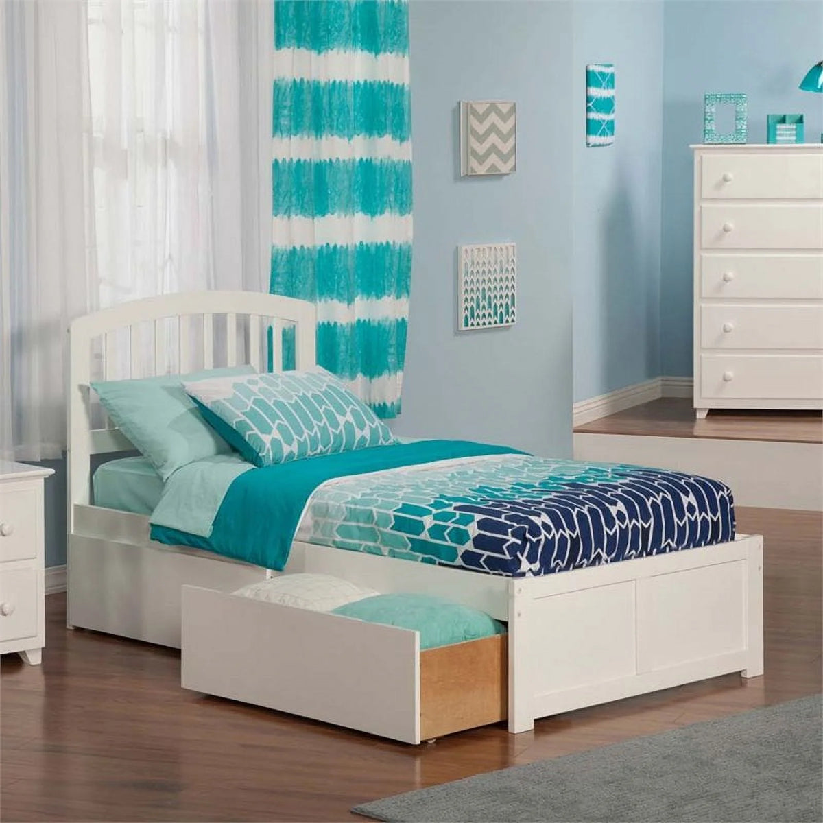 White Hardwood Storage Platform Bed J2808