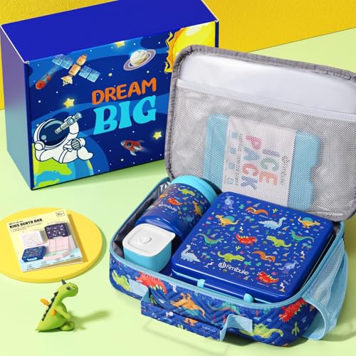 Kids Bento Snack Lunch Box with 4 Compartment, Insulated Lunch Bag, Stainless Steel Vacuum Thermos Food Jar, Ice Pack, Utensils Set G587858